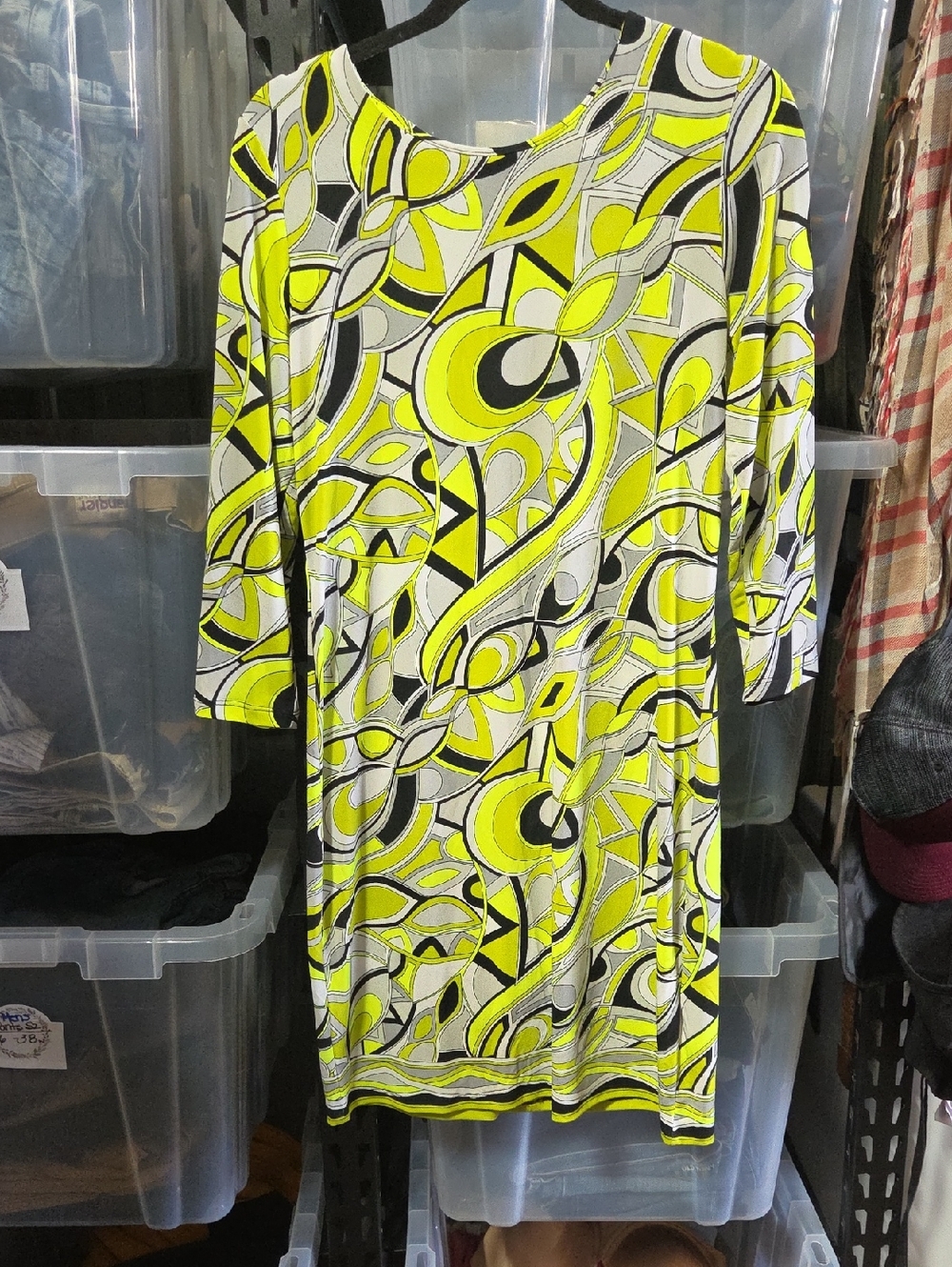 Abstract Neon Yellow & Black Tunic Dress